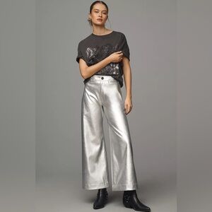 NWT Anthropologie Maeve The Ettie High-Rise Crop Wide-Leg Pants Metallic Size 24